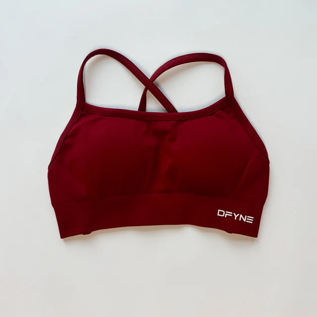 Dfyne Impact Sports Bra for Women Seamless Halter Bra Open Back Yoga Top Bras Medium Support Gym Crop Top Padded Sportswear