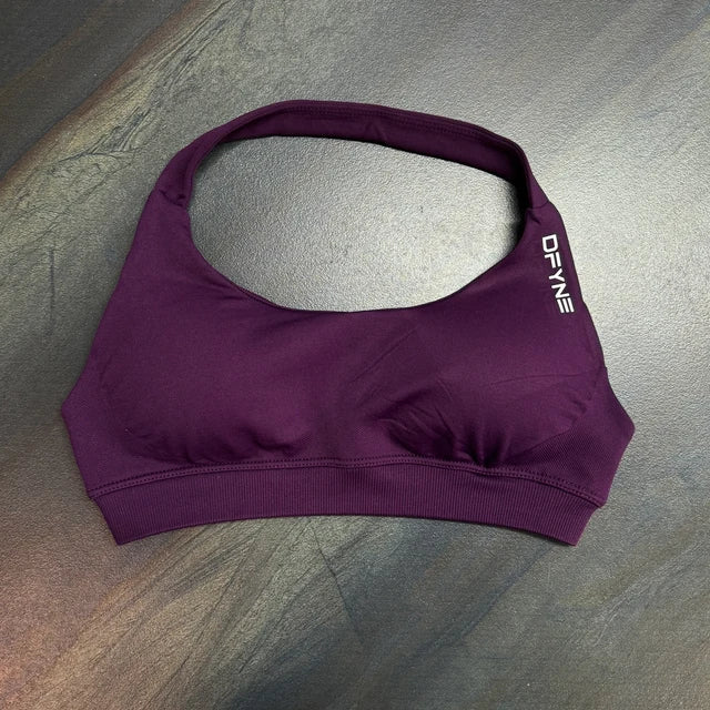 Dfyne Impact Sports Bra for Women Seamless Halter Bra Open Back Yoga Top Bras Medium Support Gym Crop Top Padded Sportswear