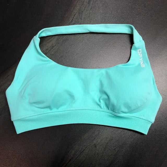Dfyne Impact Sports Bra for Women Seamless Halter Bra Open Back Yoga Top Bras Medium Support Gym Crop Top Padded Sportswear