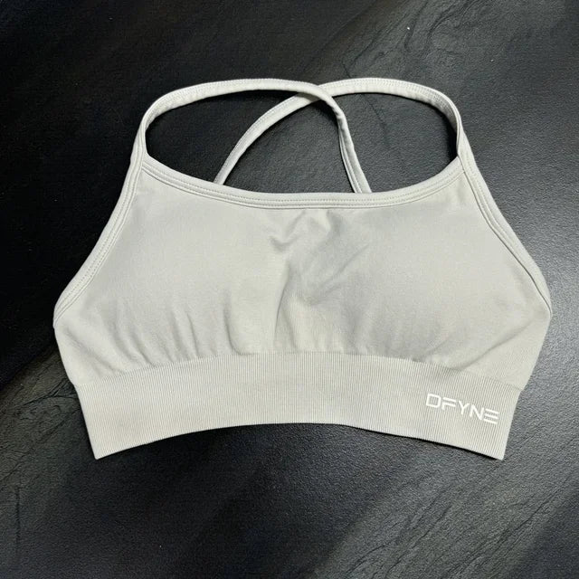 Dfyne Impact Sports Bra for Women Seamless Halter Bra Open Back Yoga Top Bras Medium Support Gym Crop Top Padded Sportswear