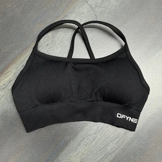 Dfyne Impact Sports Bra for Women Seamless Halter Bra Open Back Yoga Top Bras Medium Support Gym Crop Top Padded Sportswear