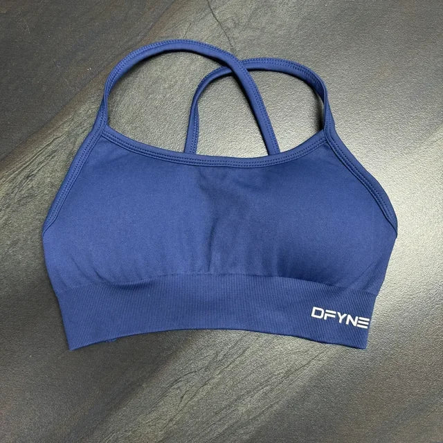 Dfyne Impact Sports Bra for Women Seamless Halter Bra Open Back Yoga Top Bras Medium Support Gym Crop Top Padded Sportswear