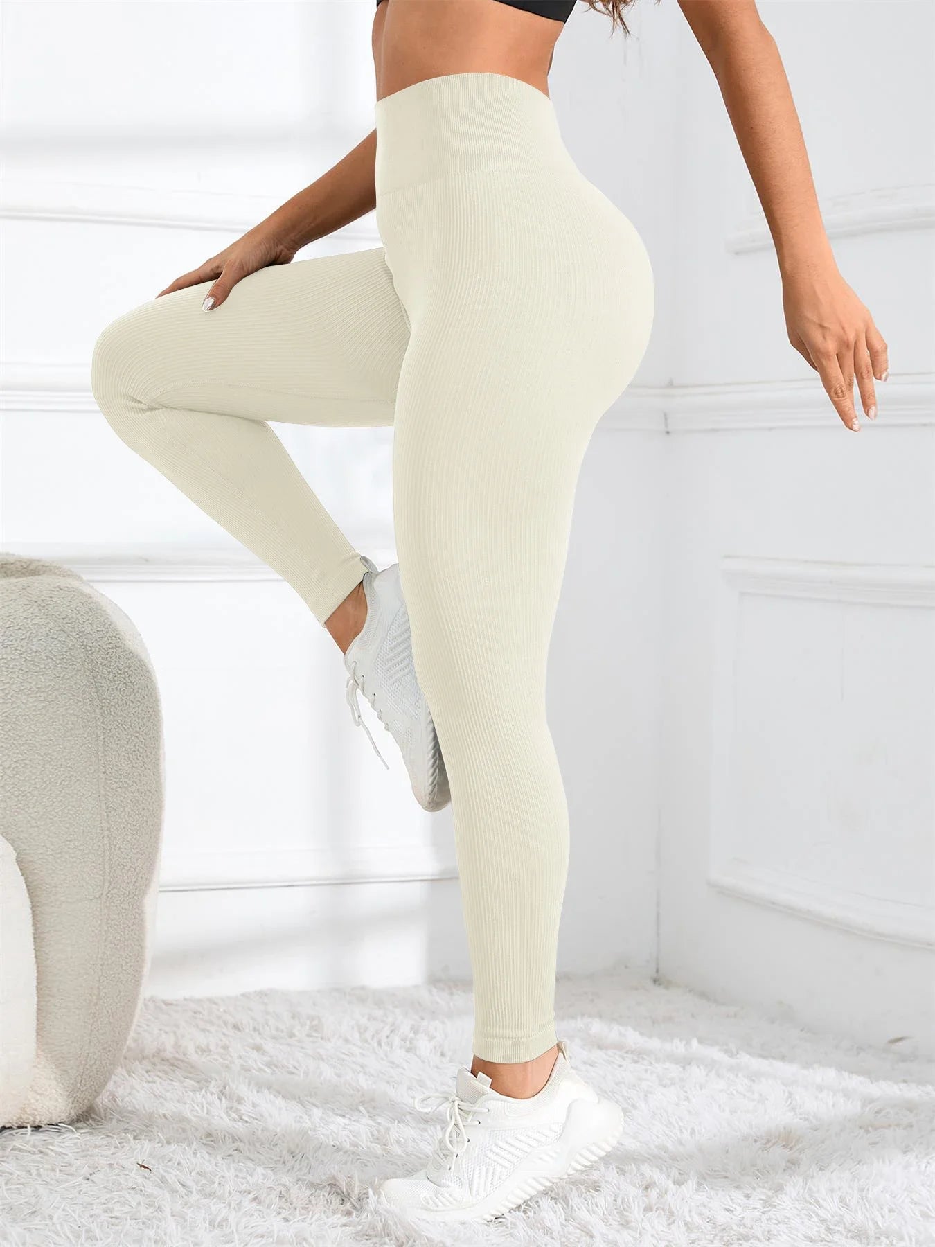 High Waisted Seamless Yoga Leggings, Ribbed Sportswear Tights, Fitness Apparel for Women, Gym and Casual Wear For Fall & Winter