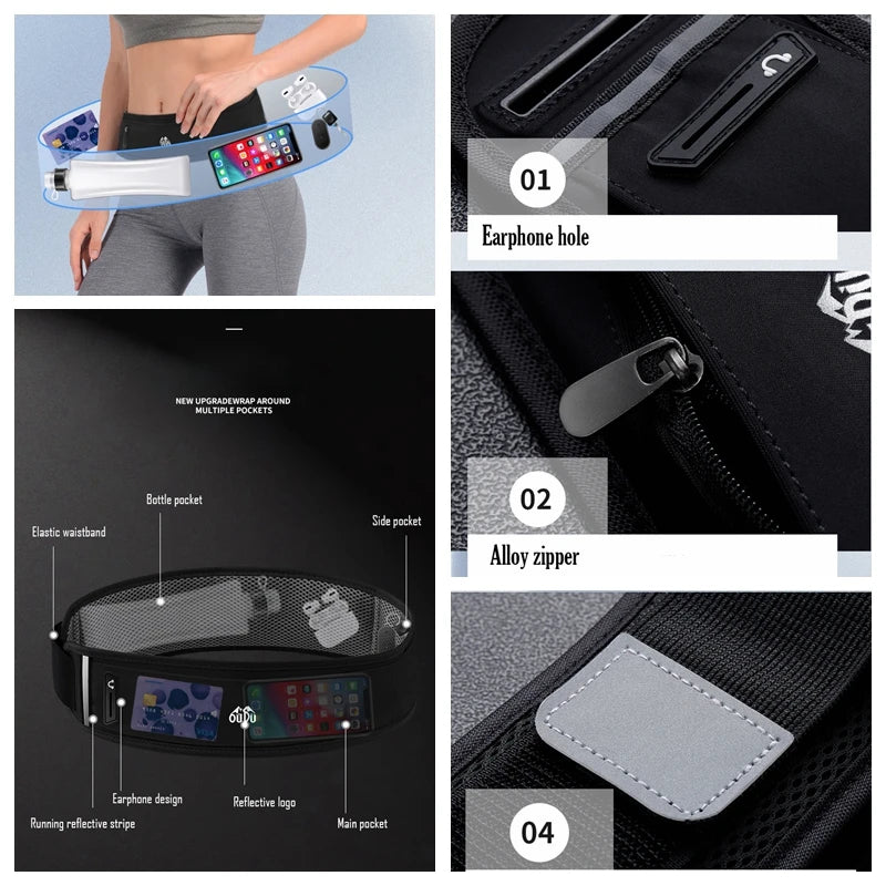 Running Belt Bag with Water Bottle Sports Phone Bag Fanny Pack Men Women Summer Gym Fitness Marathon Invisible Waist Bag