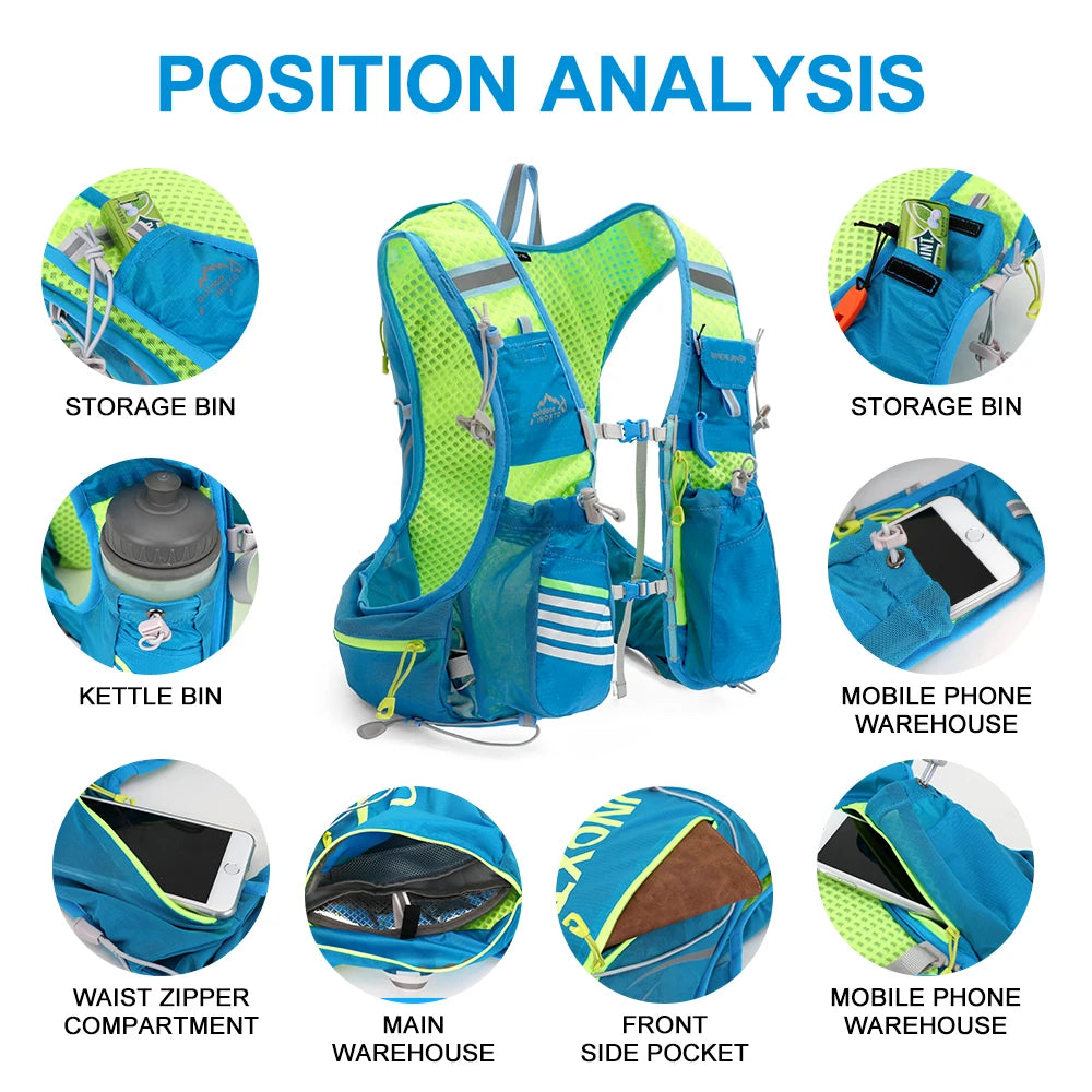 running hydrating vest backpack 8L, cycling hydrating backpack hiking marathon hydrating, with 1.5L water bag 500ml water bottle